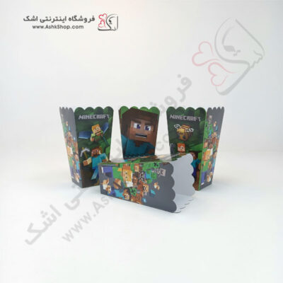 بشقاب لیوان ظرف پاپکورن پرچم ریسه چاقو برش و سرو کیک چنگال تم تولد تولدی ماین کرافت