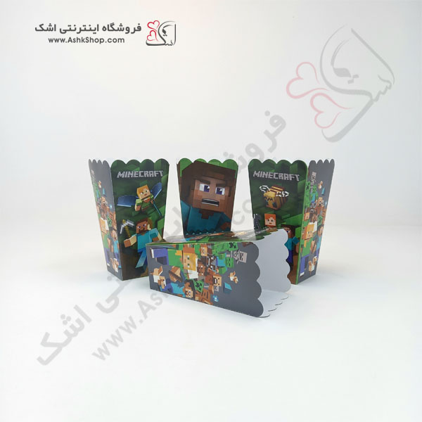 بشقاب لیوان ظرف پاپکورن پرچم ریسه چاقو برش و سرو کیک چنگال تم تولد تولدی ماین کرافت
